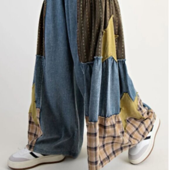 EASEL CHAMBRAY PATCHED WIDE LEG PANT NWT - Picture 5 of 9